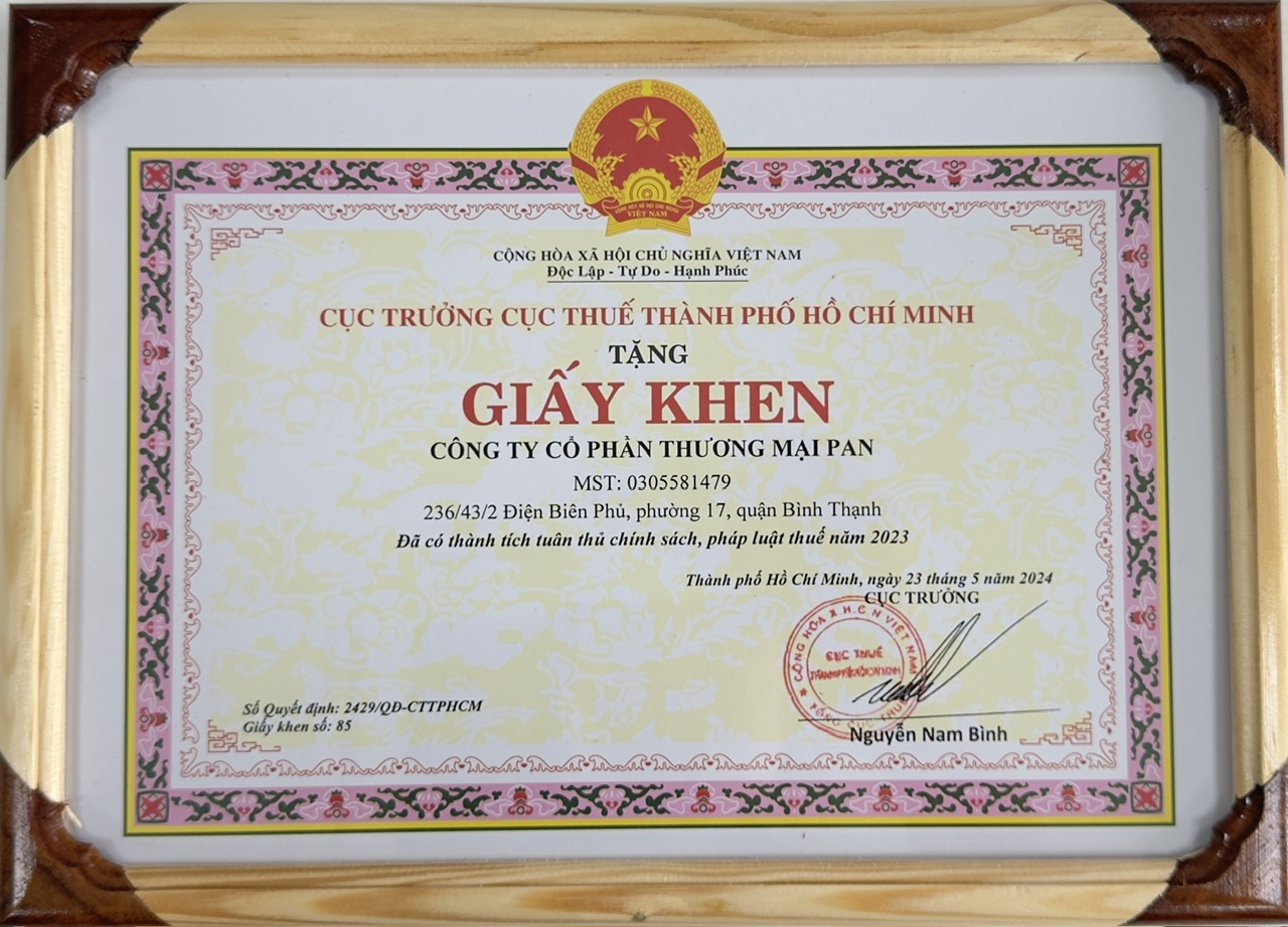 Pan Trading JSC vinh dự nhận danh hiệu "Tuân thủ chính sách, pháp luật thuế" từ cục thuế TPHCM